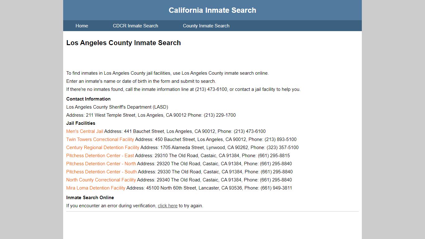 Los Angeles County Inmate Search - California Inmate Search